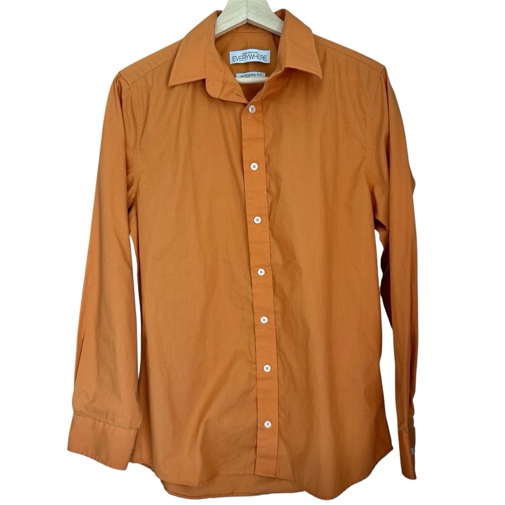 Nick Graham Button Down Shirt Modern Fit Long Sleeve Orange Size S 14.5-15 32/33